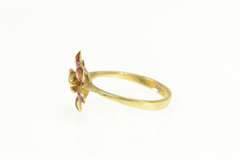 18K Yellow Gold Ruby Ornate Enamel Lily 3D Flower Blossom Ring