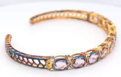 Vintage 925 Sterling Silver Cubic Zirconia Cuff Bangle