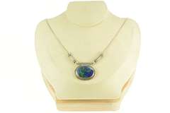 Sterling Silver Malachite Included Lapis Oval Cabochon Necklace