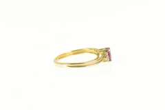 14K Yellow Gold Oval Natural Ruby Diamond Three Stone Ring
