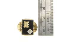 10K Yellow Gold H Monogram Black Onyx Diamond Accent Ring