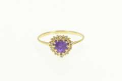 14K Yellow Gold Heart Amethyst Diamond Halo Classic Vintage Ring