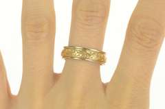 14K Yellow Gold Ornate Floral Pattern Two Tone Wedding Band Ring