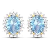 14 Kt Gold Aquamarine Diamond Earrings