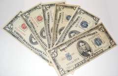 2 Blue &4 Red Seal $5 Notes