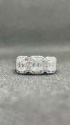 HALO 3 STONE EMERALD ENGAGEMENT RING IN 14K WHITE GOLD
