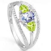 1/2 CT GENUINE TANZANITE & 4/5 CT PERIDOT SILVER RING