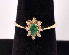 Beautiful Petite Emerald and Diamond Ring in 14K Yellow Gold