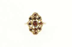 14K Yellow Gold Oval Garnet Twist Halo Vintage Cocktail Ring