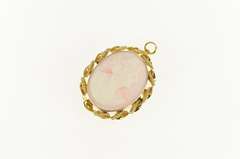 10K Yellow Gold Pink Carved Coral Cameo Seed Pearl Twist Pin/Brooch