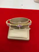 LADIES 14K GOLD DIAMOND AND KUNZITE CUFF BANGLE BRACELET