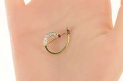 14K Yellow Gold 0.77 Ctw Ruby Diamond Ornate Swirl Curve Pendant
