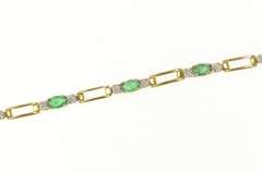 14K Yellow Gold Oval Natural Emerald Diamond Accent Tennis Bracelet
