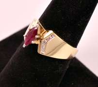 Lovely Marquise Cut Ruby and Diamond Ring in 14K Yellow Gold