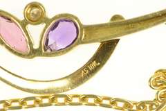 18K Yellow Gold Amethyst Tourmaline Diamond Curved Bar Necklace