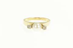 14K Yellow Gold 1940's Pearl Diamond Accent Engagement Ring