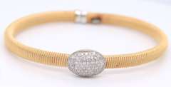 Majestic Yellow Gold Pave oval on Textured Cuff Bangle