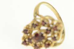 14K Yellow Gold Oval Garnet Twist Halo Vintage Cocktail Ring