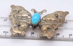 Vintage 925 Sterling Silver Signed Turquoise Butterfly Pendant Brooch