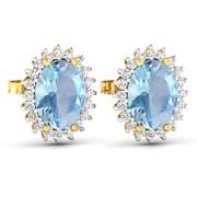 14 Kt Gold Aquamarine Diamond Earrings