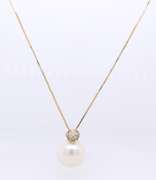 Fantastic Yellow Gold Pave Diamond and Pearl Pendant on Chain Necklace