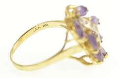 14K Yellow Gold Marquise Amethyst Diamond Wavy Leaf Cluster Ring