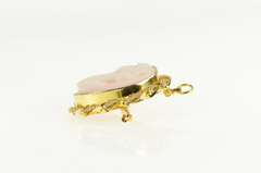 10K Yellow Gold Pink Carved Coral Cameo Seed Pearl Twist Pin/Brooch