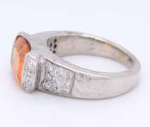 Gorgeous White Gold Orange Sapphire and Diamonds in East West Setting