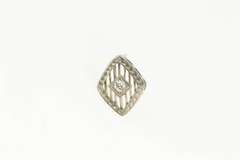 14K White Gold Art Deco Diamond Squared Filigree Single Stud Earring