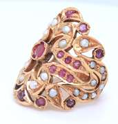 Wonderful Yellow Gold Indian Style Ruby and Diamond Wide Ring
