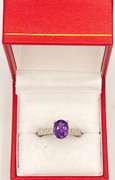 14kt Solid White Gold Amethyst & Diamond Ring