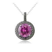 Sterling Silver Created Pink Sapphire Necklace