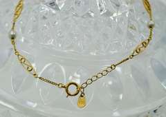 Vintage 18k Yellow Gold Bracelet With Cultured Pearls and Expandable Chain