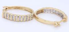 Charming Yellow Gold Round 7 Baguette Diamond Hoop Earrings