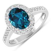14 K Gold 2 Ct London Blue Topaz & Diamond Ring