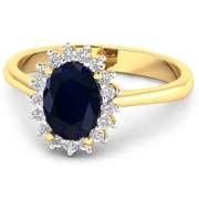 14 Kt Solid Yellow Gold Kashmir Midnight Blue Sapphire Diamond Ring
