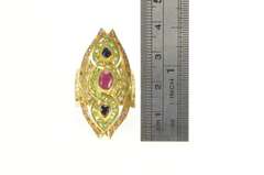 18K Yellow Gold 3.39 Ctw Ruby Sapphire Emerald Encrusted Ring