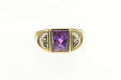 10K Yellow Gold 1930's Amethyst Diamond Accent Men's Vintage Ring
