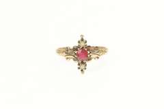 14K Yellow Gold Victorian Syn. Ruby Seed Pearl Statement Ring