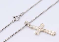 Vintage 925 Sterling Silver Cross Pendant on Italian Beaded Silver Chain Necklace