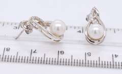 925 Sterling Silver Pearl and Diamond Earrings