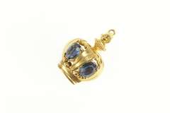 14K Yellow Gold 1950's 3D Syn. Sapphire Crown Queen King Charm/Pendant