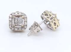 Brilliant white Gold Princess Cut Diamond Cluster Square Earrings