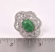 Mesmerizing 7.75CTS Cabochon-Cut Natural Emerald & 2.35CTW White Sapphire Ring in Sterling Silver