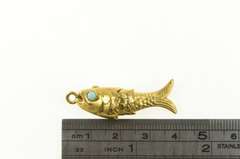 14K Yellow Gold 1940s Turquoise Eyed Articulated Fish 3D Charm/Pendant