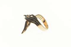 Sterling Silver Angel Wings Pave Sim. Black Diamond Rose Ring