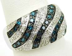 Wide Sterling Blue & White Diamonds Ring, Size 8