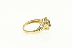 14K Yellow Gold Marquise Sapphire Diamond Halo Bypass Ring