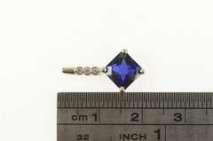 14K Yellow Gold Cushion Faceted Syn. Sapphire Diamond Pendant