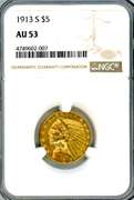 1913-S $5 Indian Head Gold Piece in NGC AU53